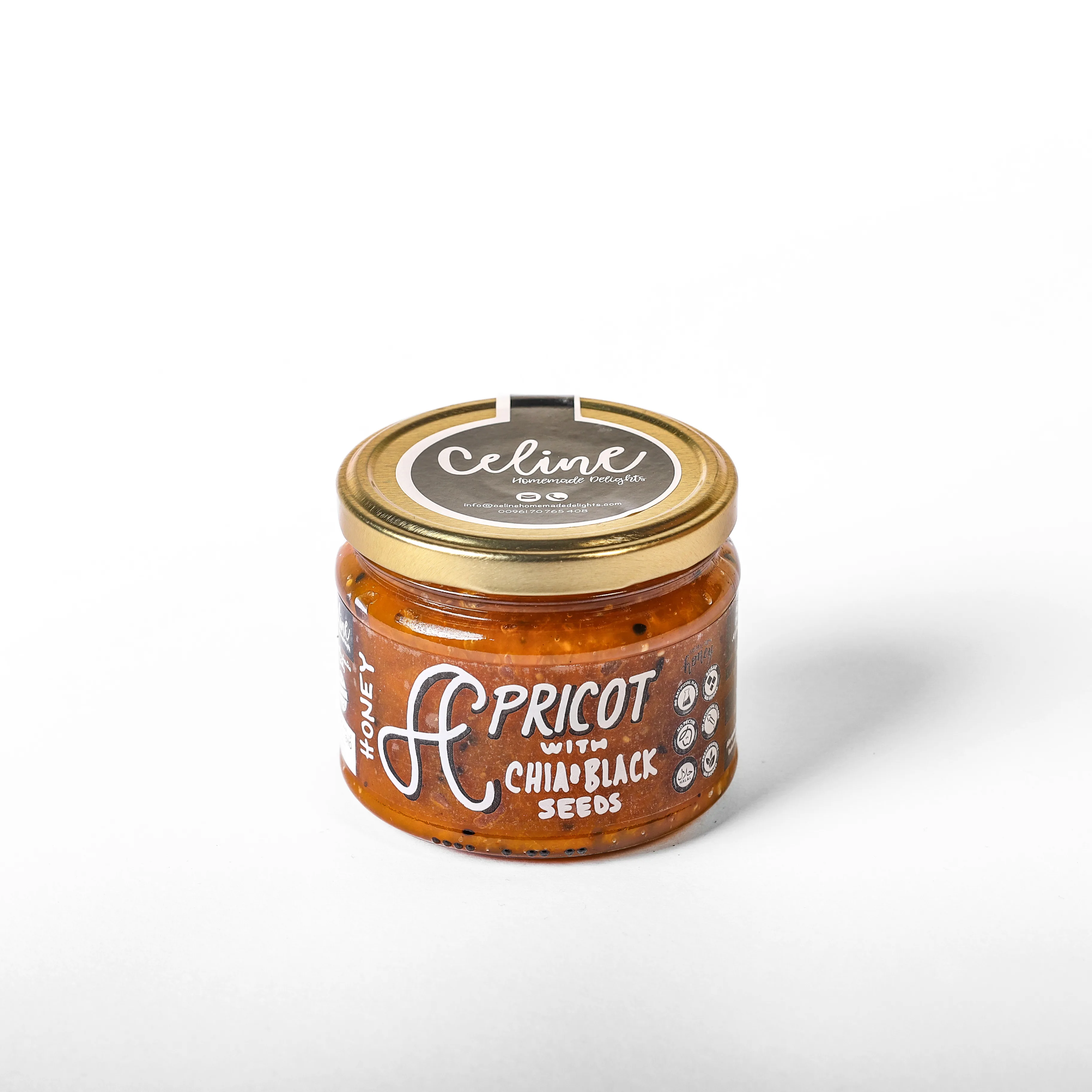 Apricot Honey with Chia Black Seeds - Celine artisan Lebanese product
