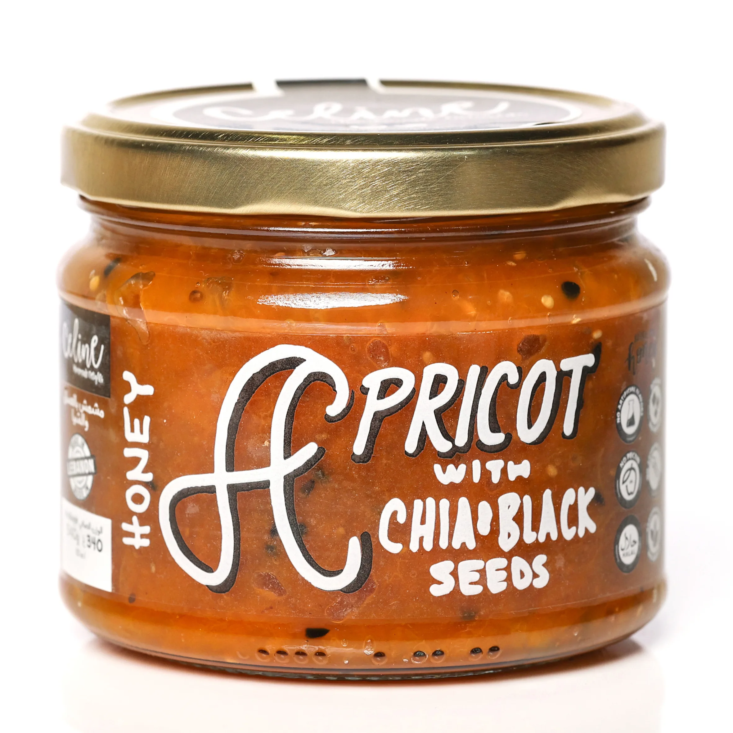 Apricot Honey with Chia Black Seeds - Celine artisan Lebanese product